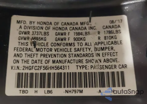 2017 Honda Civic Lx z USA, uszkodzony, nr VIN 2HGFC2F56HH564311